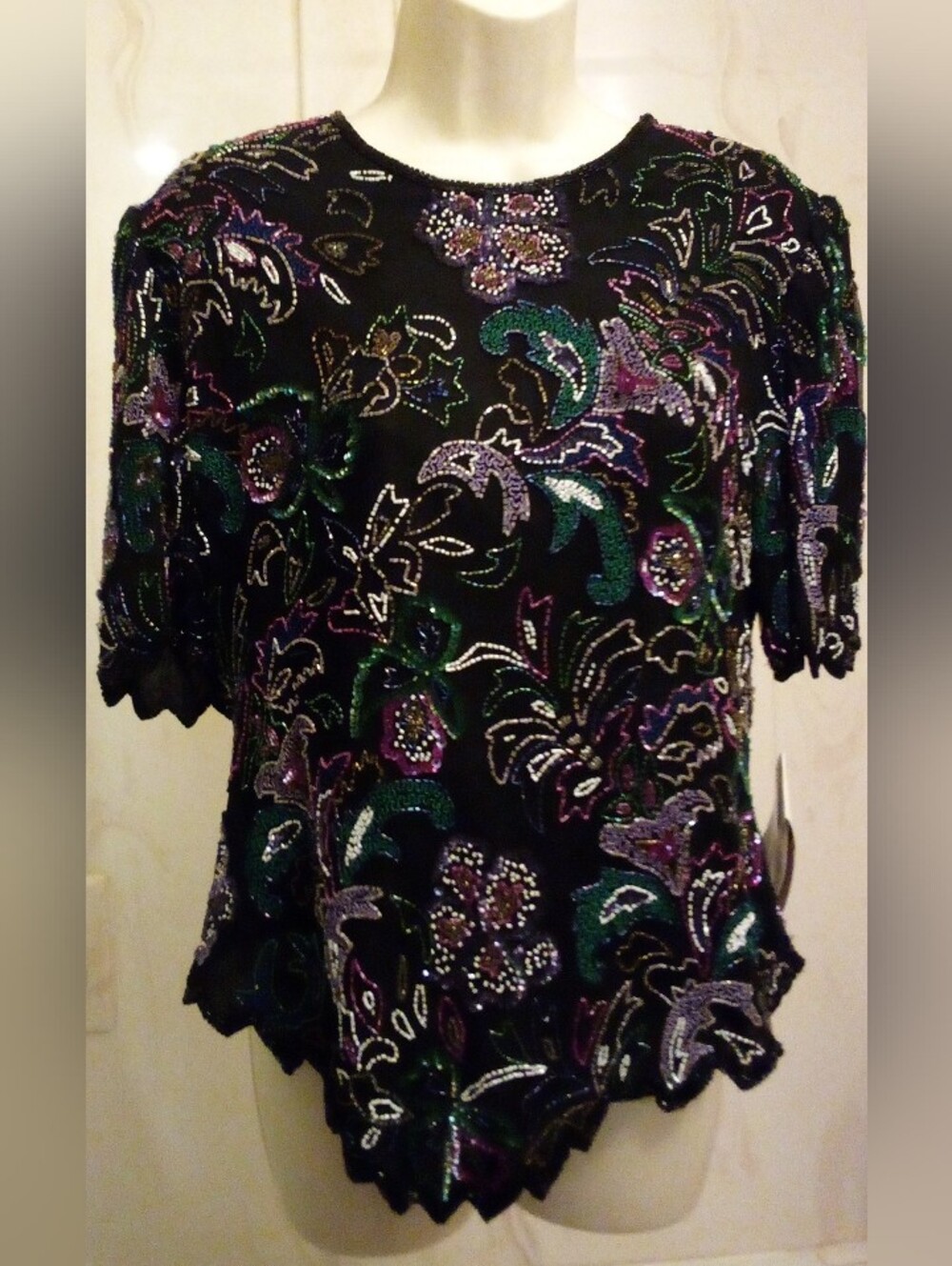 Vintage Laurence Kazar Ladies Silk Beaded Top NWT Size L